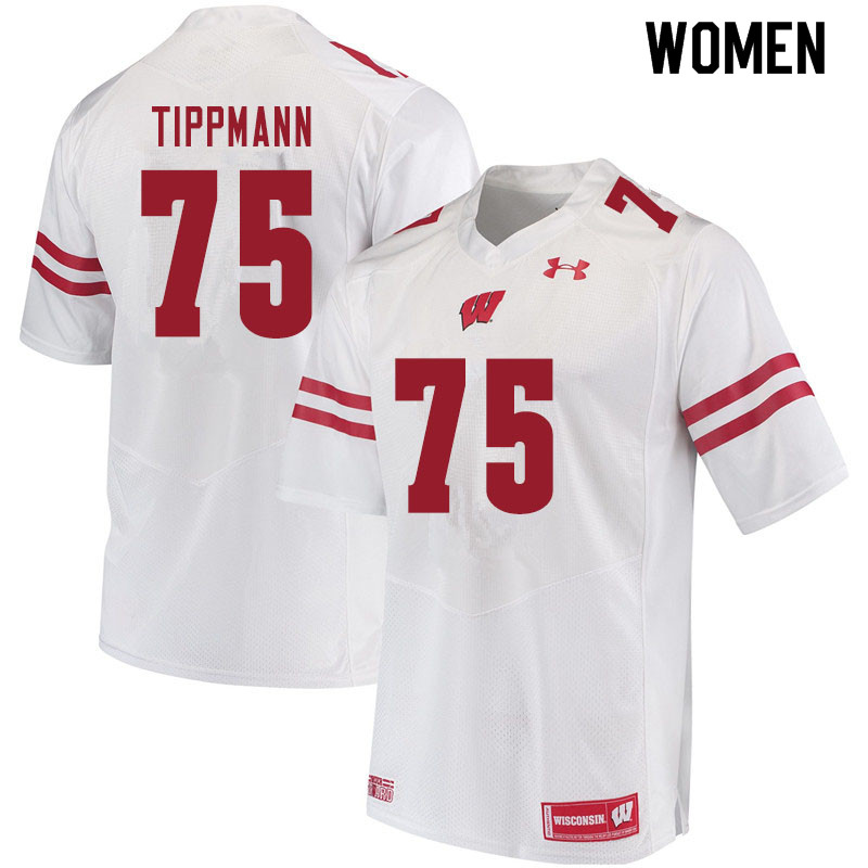 Wisconsin Badgers Women's #75 Joe Tippmann NCAA Under Armour Authentic White College Stitched Football Jersey JH40V41FZ